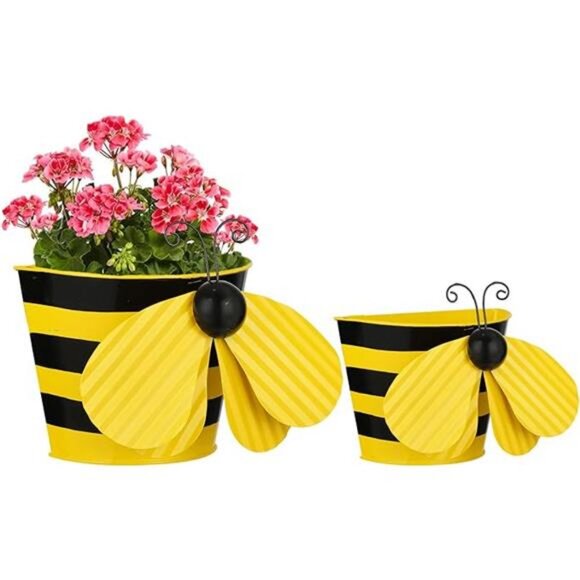 Set of 2 Bee Wall Hanging Planter Decor Art, Metal Wall Mounted Planters - Picture 8 of 8